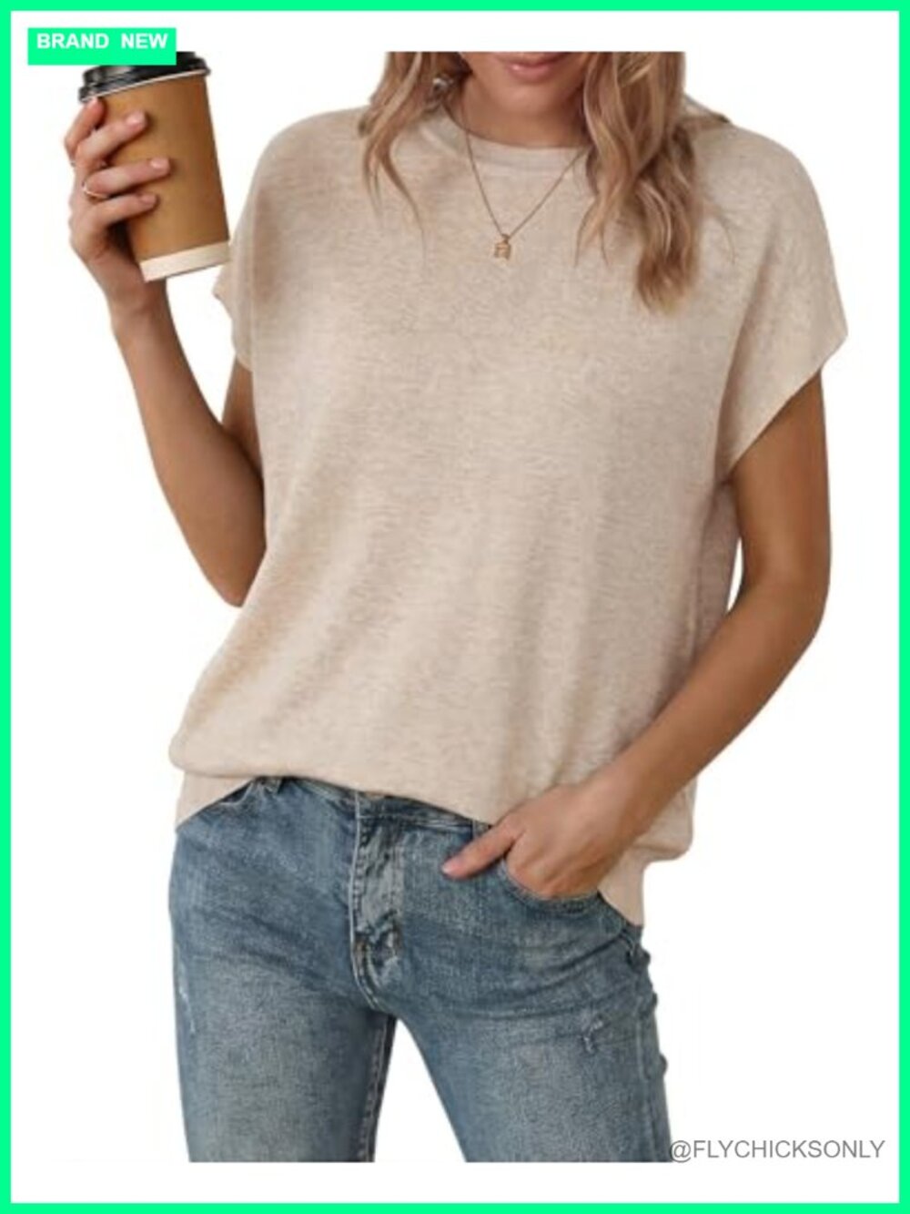 Wool Blend Oversized Short Sleeve Sweater Business Casual